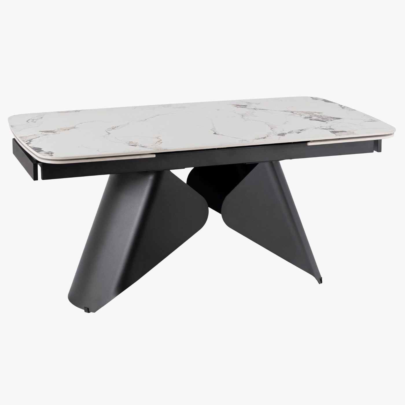 table à manger extensible 160-240 cm avec plateau en céramique couleur marbre blanc et piètement en métal