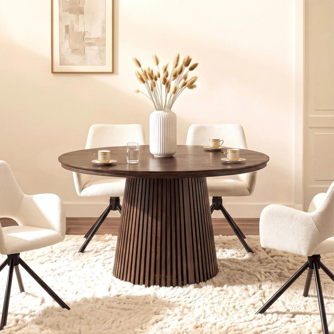 table à manger ronde extensible en MDF, de 120 à 200 cm couleur bois foncé