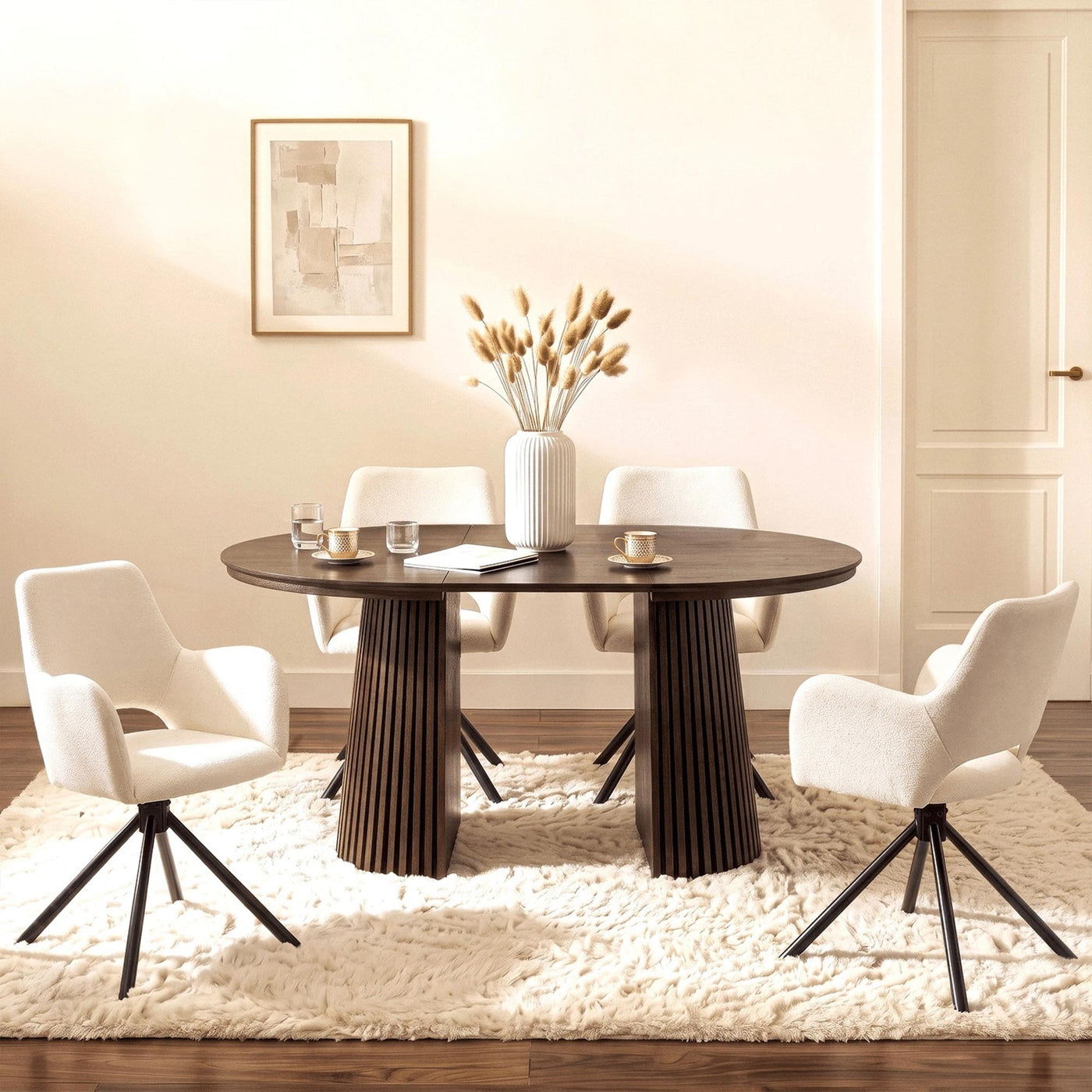 table à manger ronde extensible en MDF, de 120 à 200 cm couleur bois foncé
