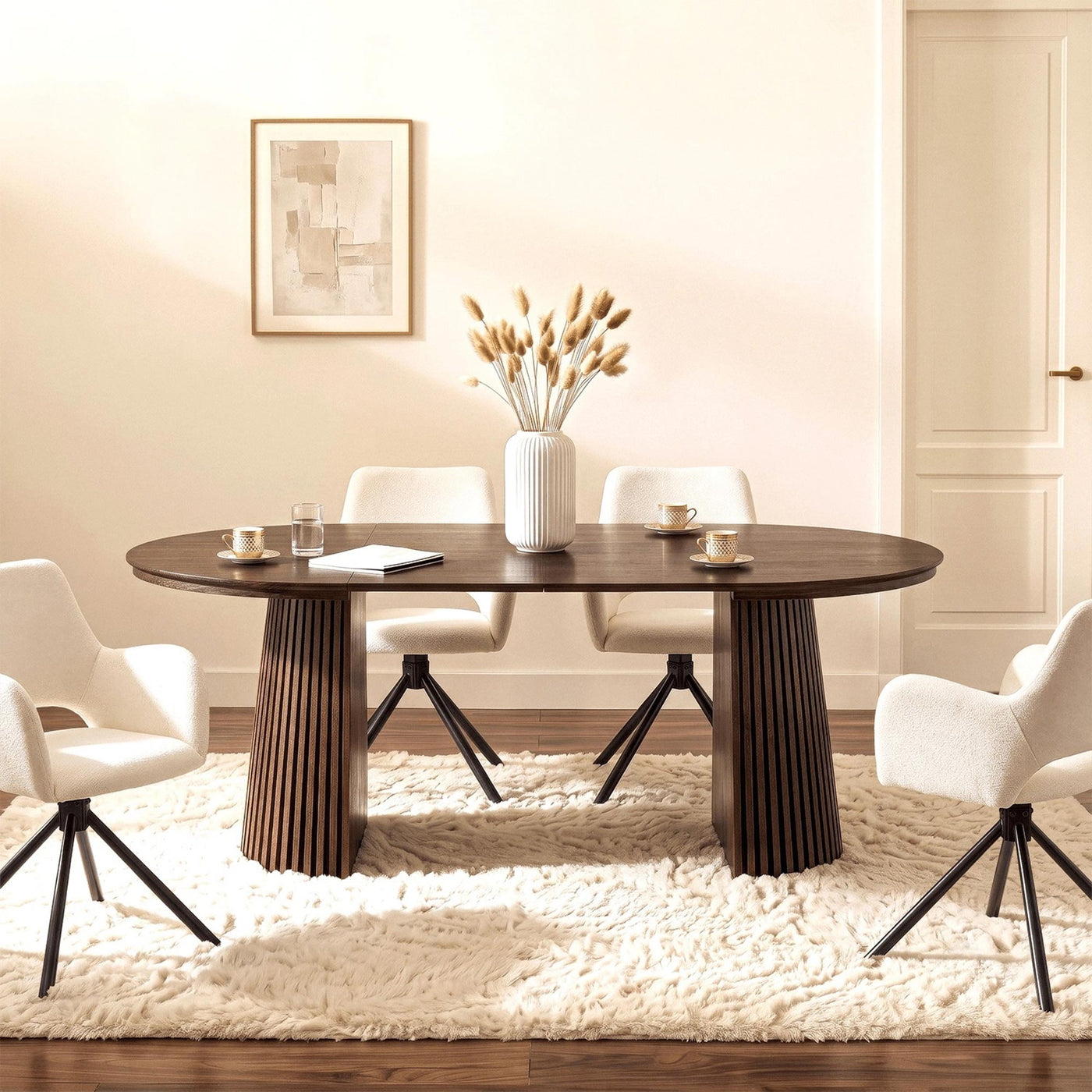 table à manger ronde extensible en MDF, de 120 à 200 cm couleur bois foncé