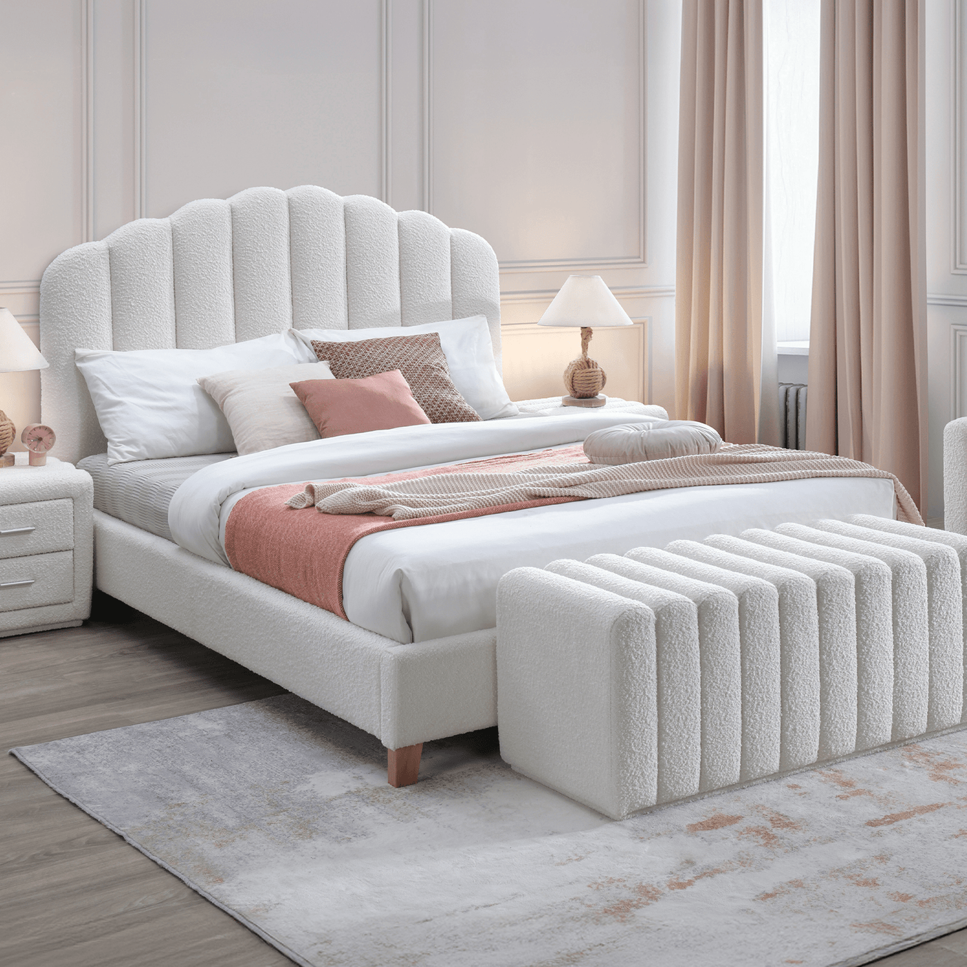 SULIA Lit double effet peau de mouton écru 140x190 cm - Lits - Mobilier Deco