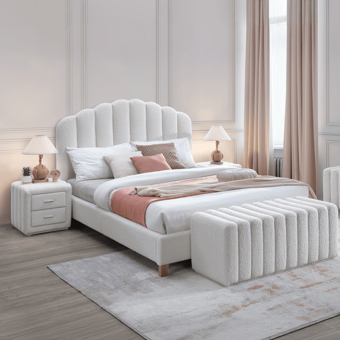 SULIA Lit double effet peau de mouton écru 140x190 cm