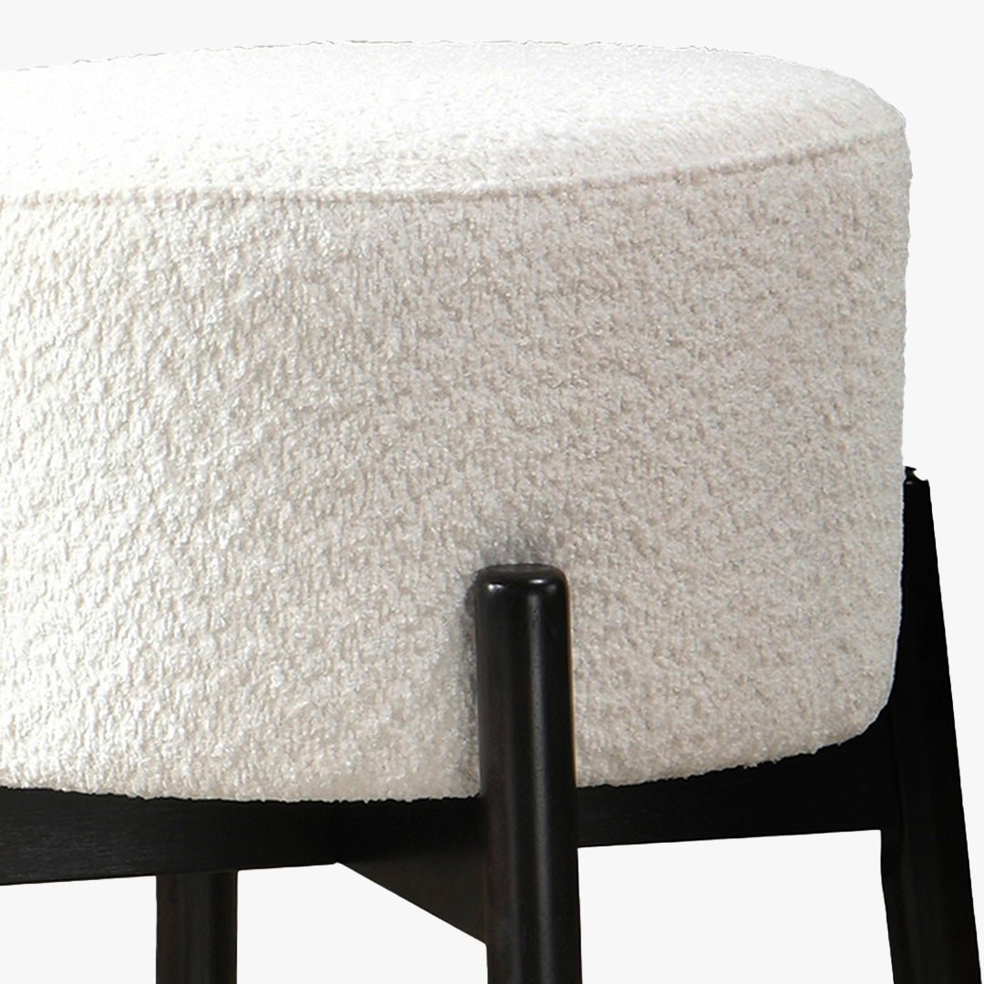 SULLY Lot de 2 tabourets effet peau de mouton blanc et bois noir - Tabourets - Mobilier Deco