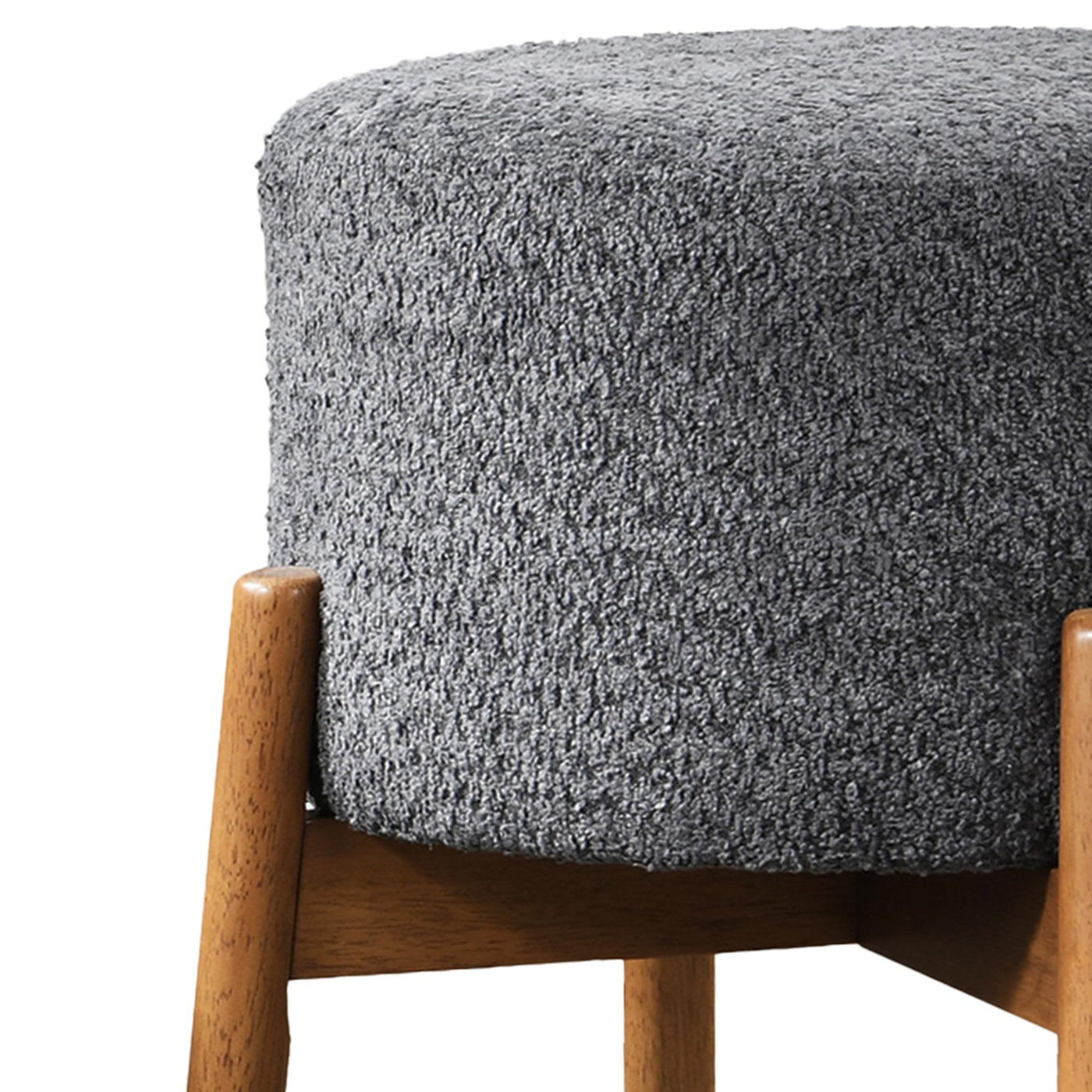 SULLY Lot de 2 tabourets effet peau de mouton gris foncé et bois clair - Tabourets - Mobilier Deco