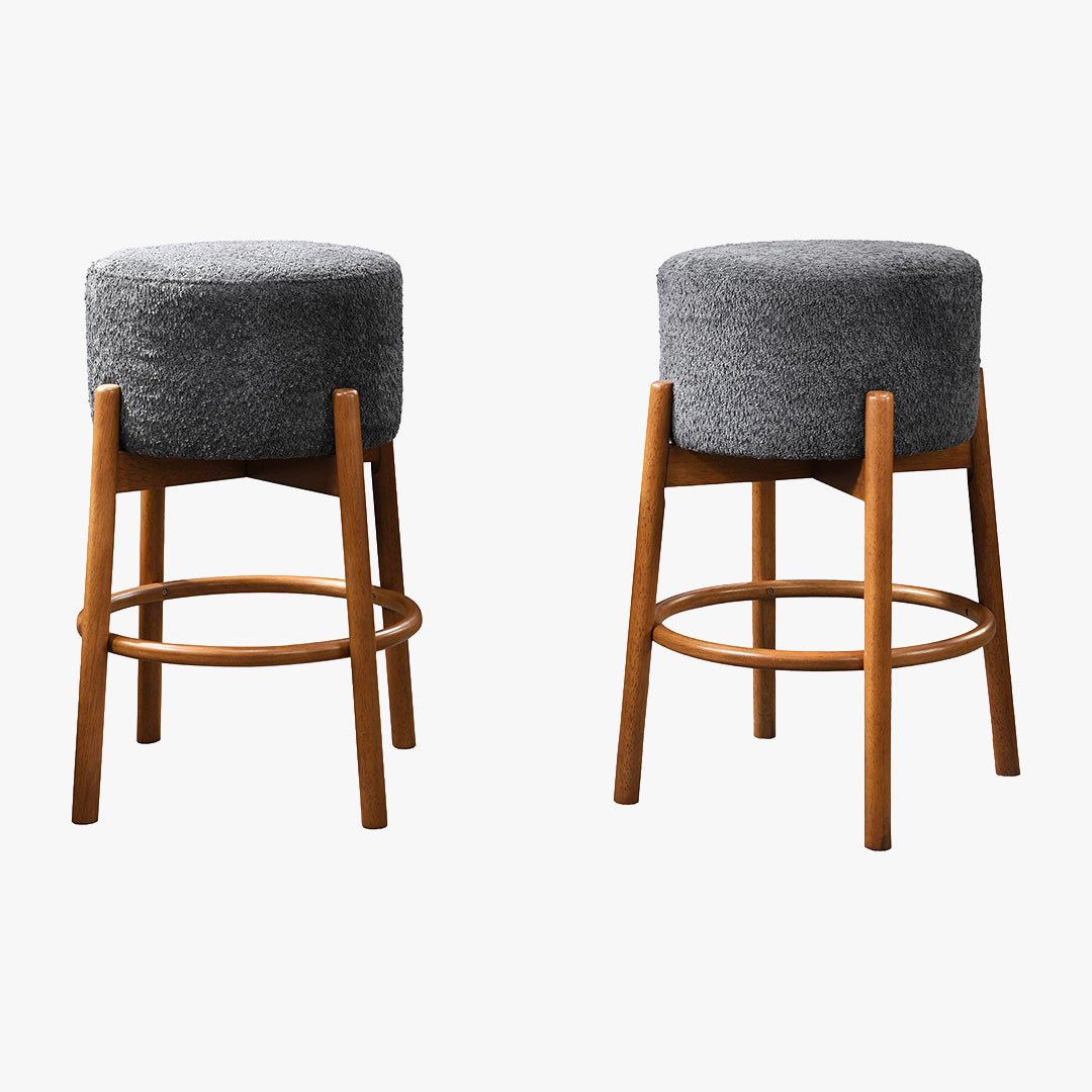 SULLY Lot de 2 tabourets effet peau de mouton gris foncé et bois clair - Tabourets - Mobilier Deco