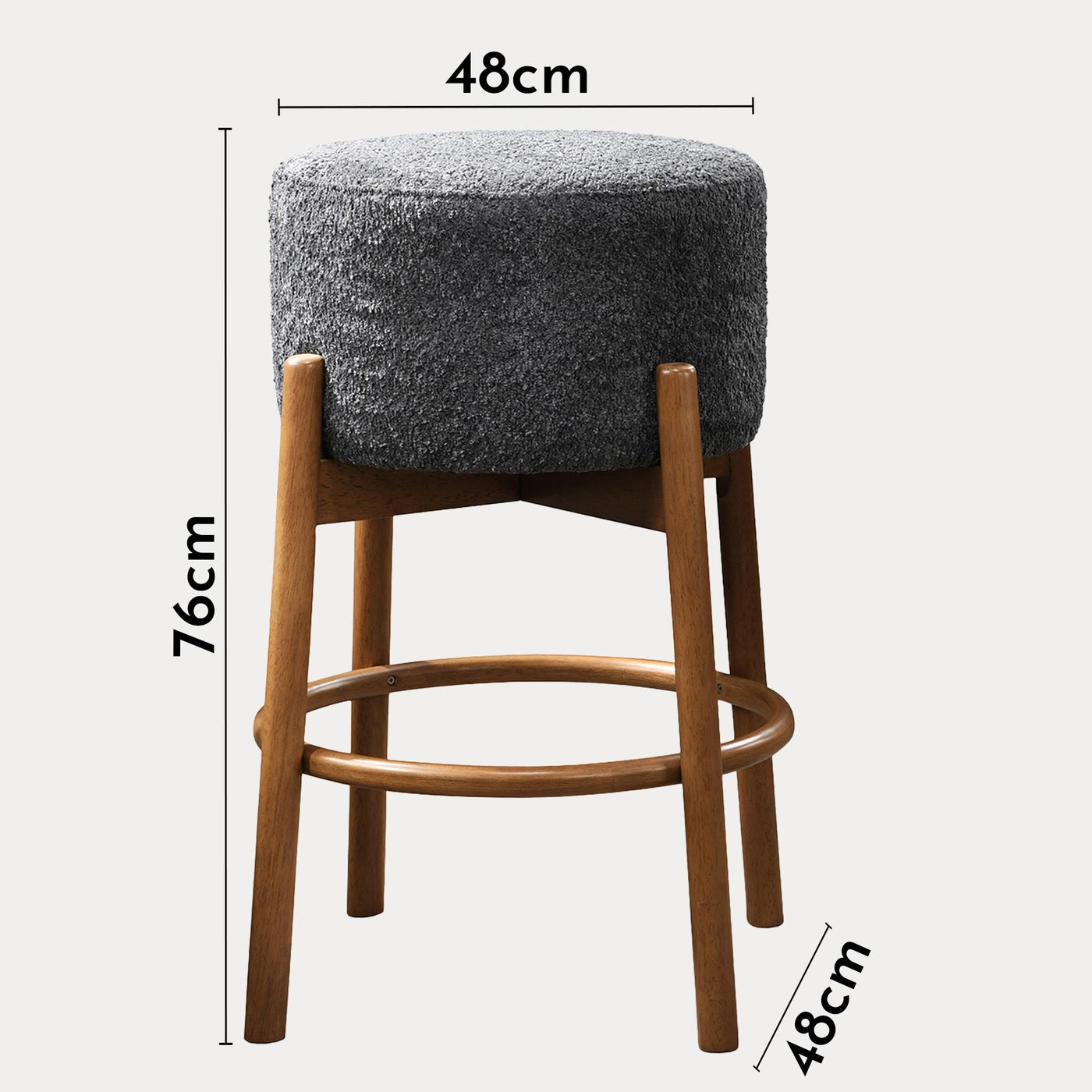 SULLY Lot de 2 tabourets effet peau de mouton gris foncé et bois clair - Tabourets - Mobilier Deco