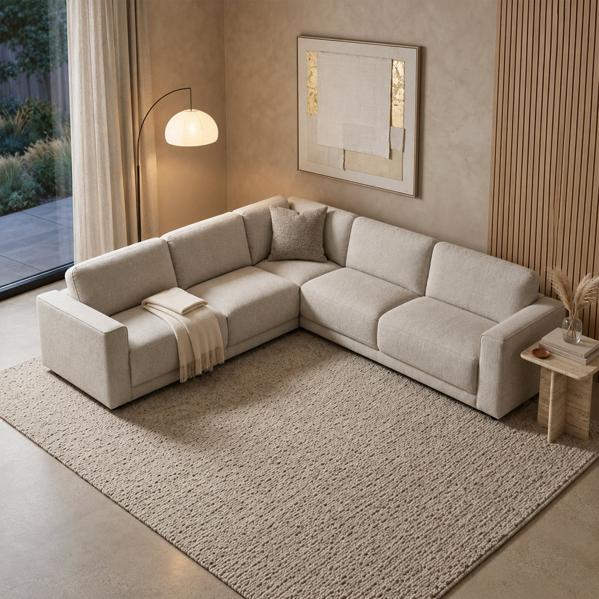SYLAN Canapé d'angle réversible en tissu beige - Canapés d'angle - Mobilier Deco