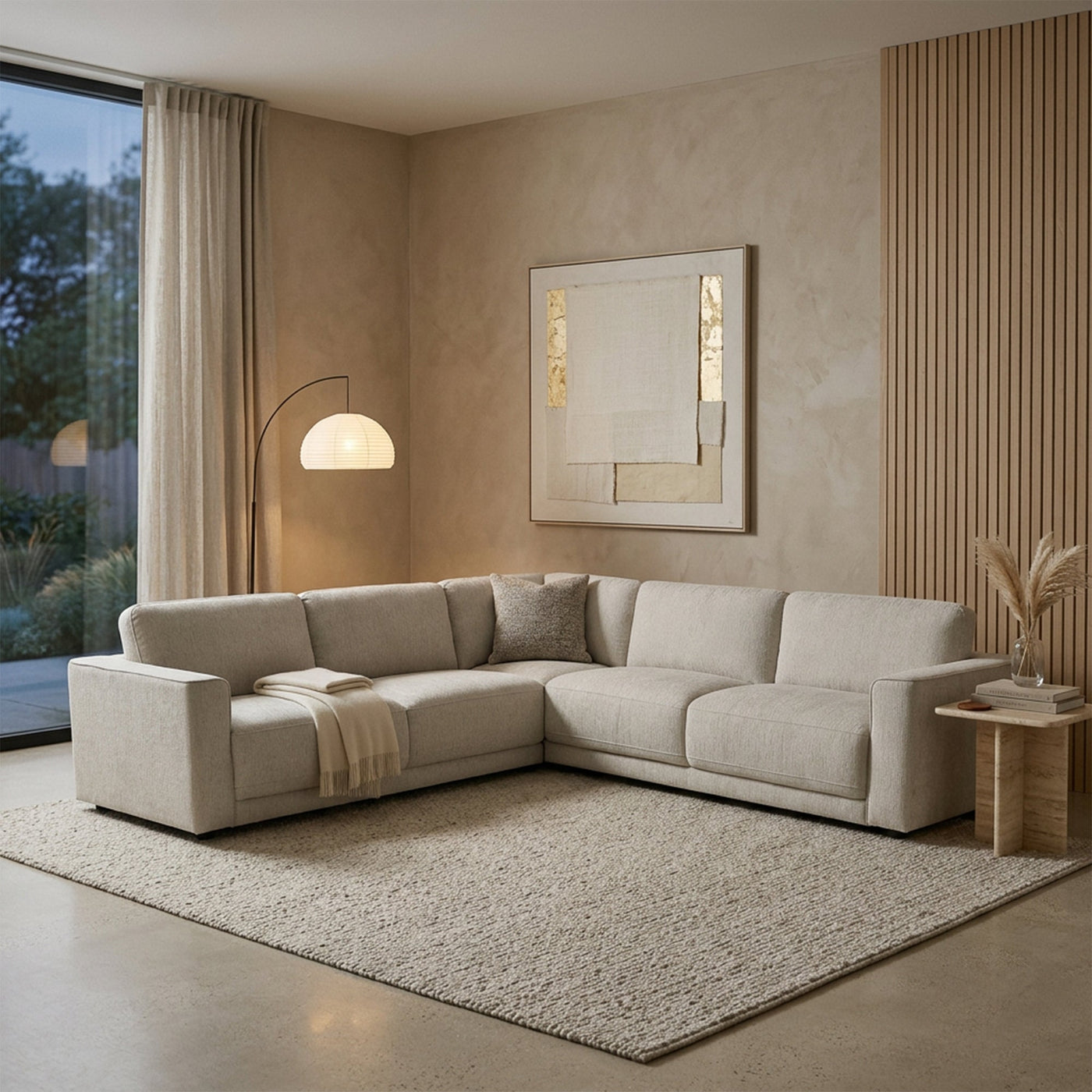 SYLAN Canapé d'angle réversible en tissu beige - Canapés d'angle - Mobilier Deco