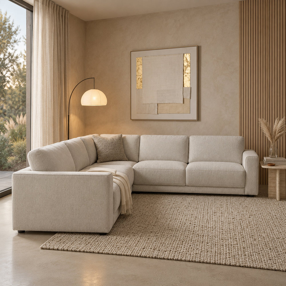 SYLAN Canapé d'angle réversible en tissu beige - Canapés d'angle - Mobilier Deco