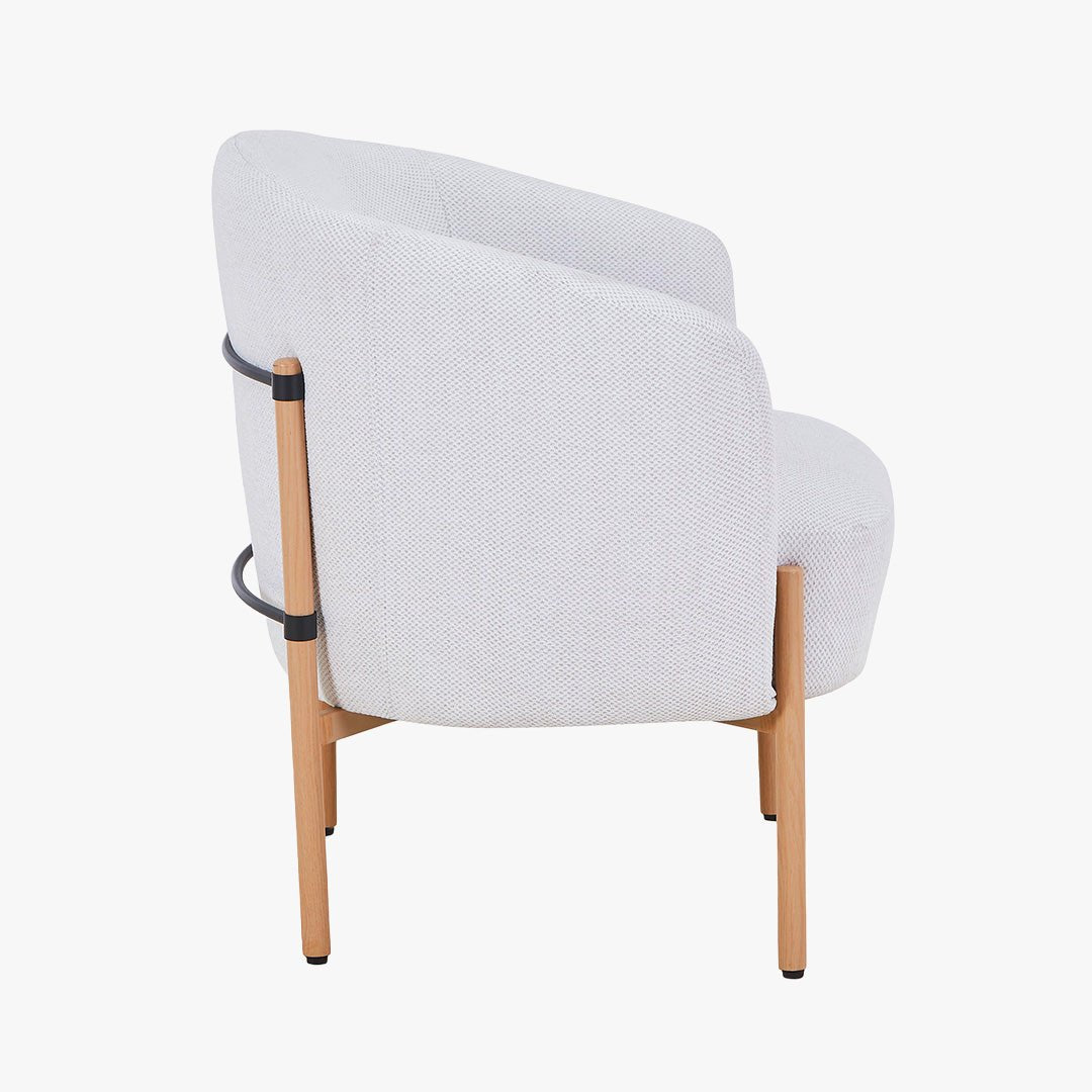 SYLIA Fauteuil en tissu blanc écru pieds couleur bois - Chaise de repas - Mobilier Deco