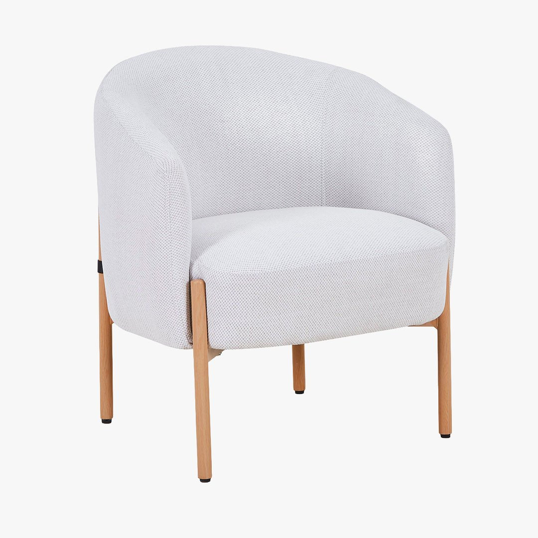 SYLIA Fauteuil en tissu blanc écru pieds couleur bois - Chaise de repas - Mobilier Deco