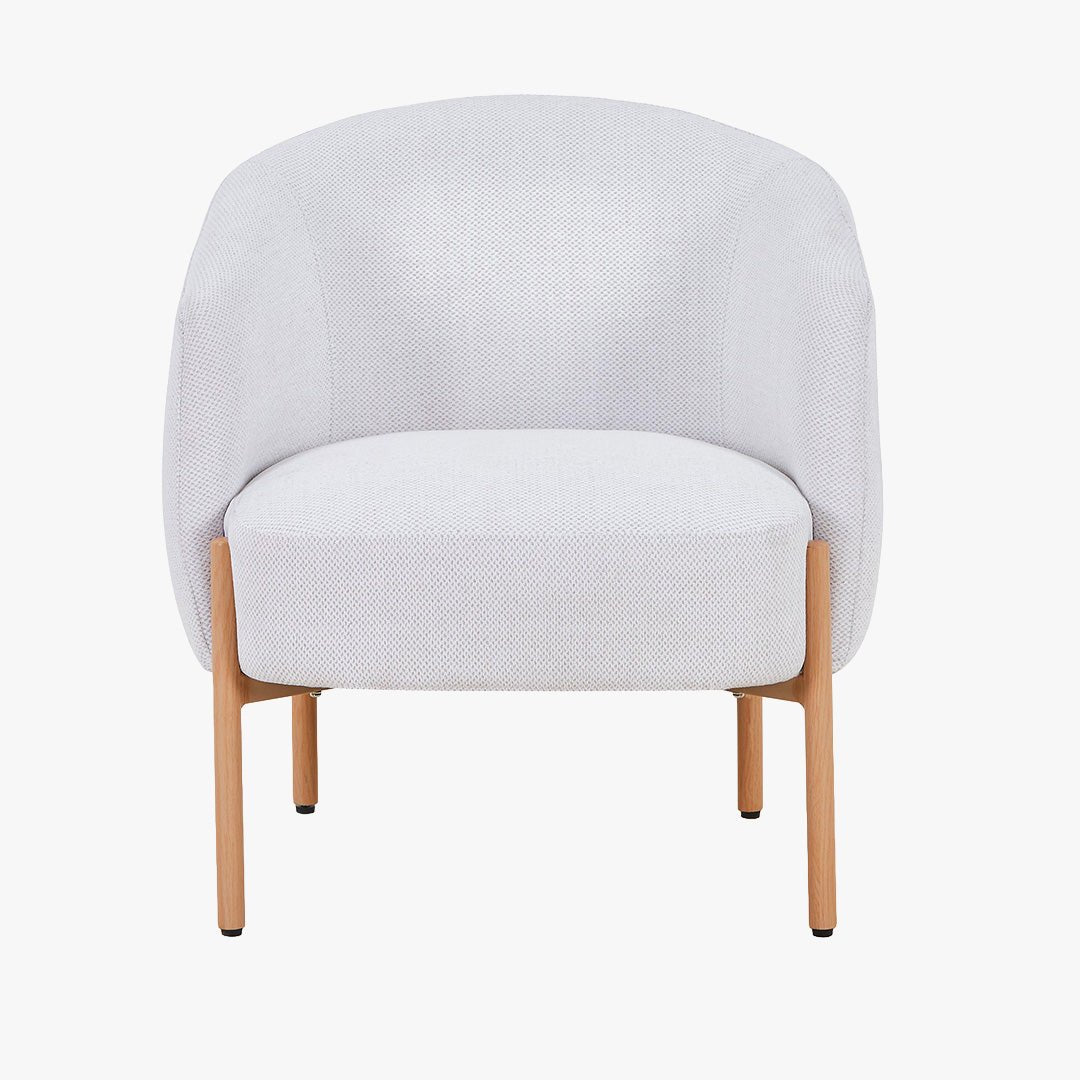 SYLIA Fauteuil en tissu blanc écru pieds couleur bois - Chaise de repas - Mobilier Deco