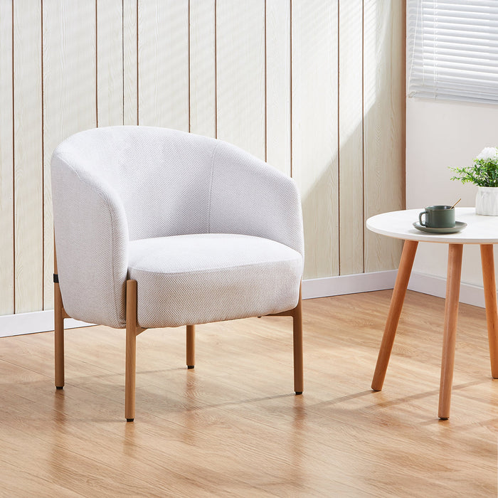 SYLIA Fauteuil en tissu blanc écru pieds couleur bois – Chaise de repas Mobilier Deco