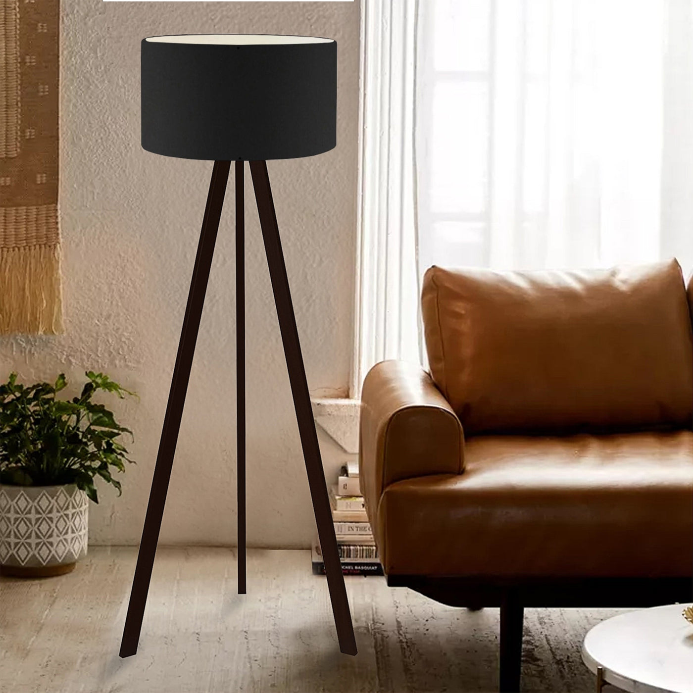 SYMO Lampe sur pieds avec abat jour en PVC noir - Luminaires - Mobilier Deco