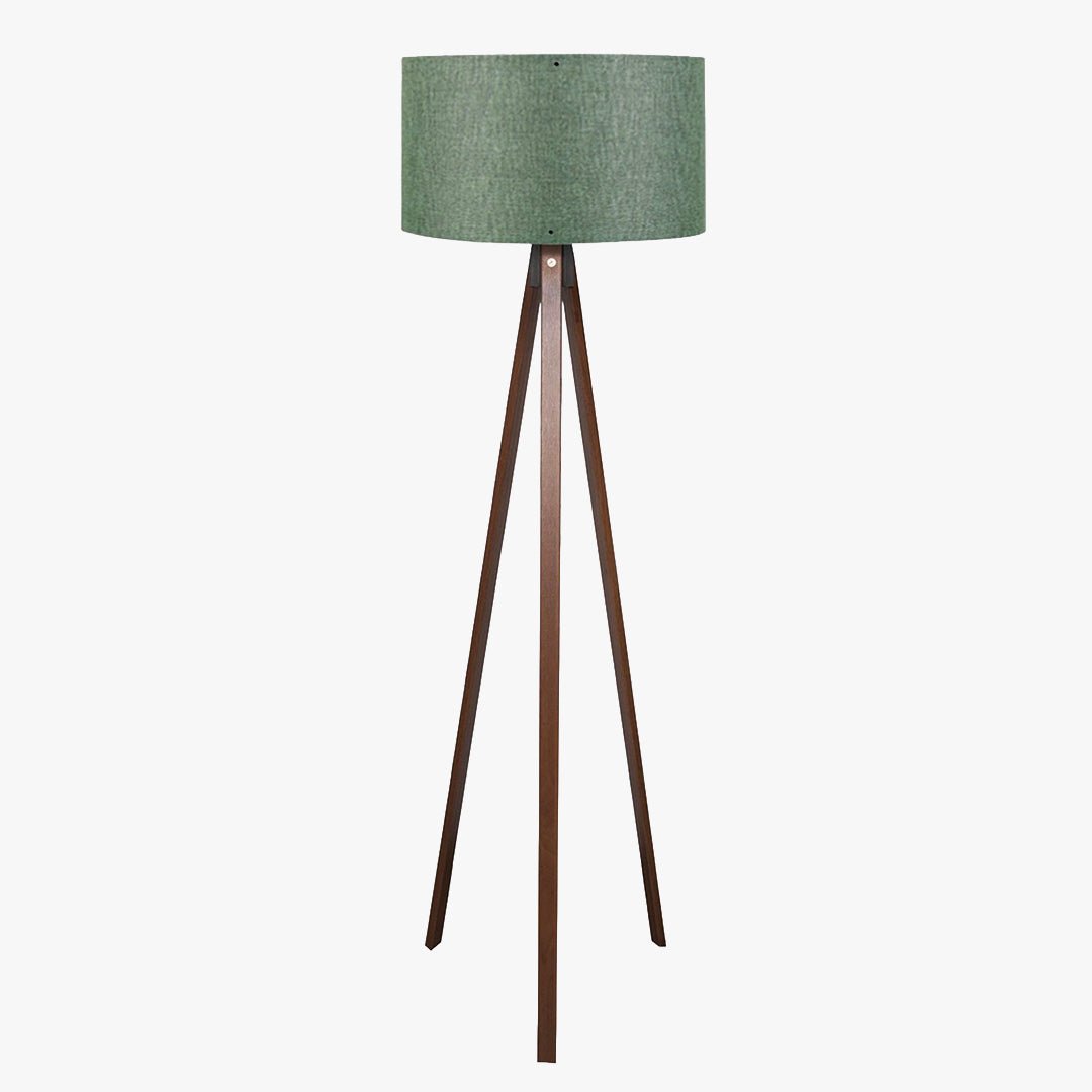 SYMO Lampe sur pieds avec abat jour en PVC vert pieds couleur bois foncé - Luminaires - Mobilier Deco