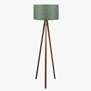 SYMO Lampe sur pieds avec abat jour en PVC vert pieds couleur bois foncé