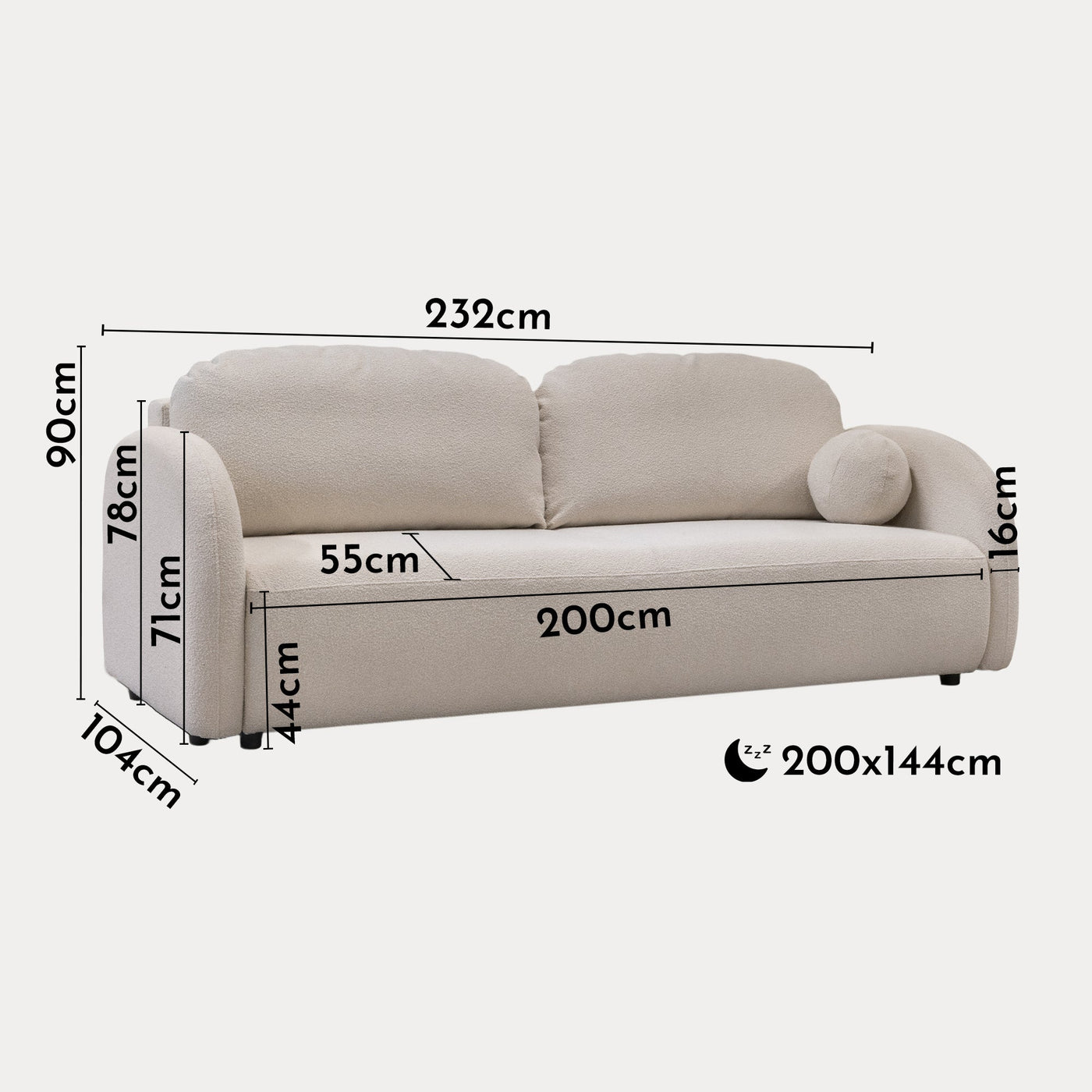 SYNA Canapé 3 places convertible en tissu bouclette beige - Canapés convertibles - Mobilier Deco