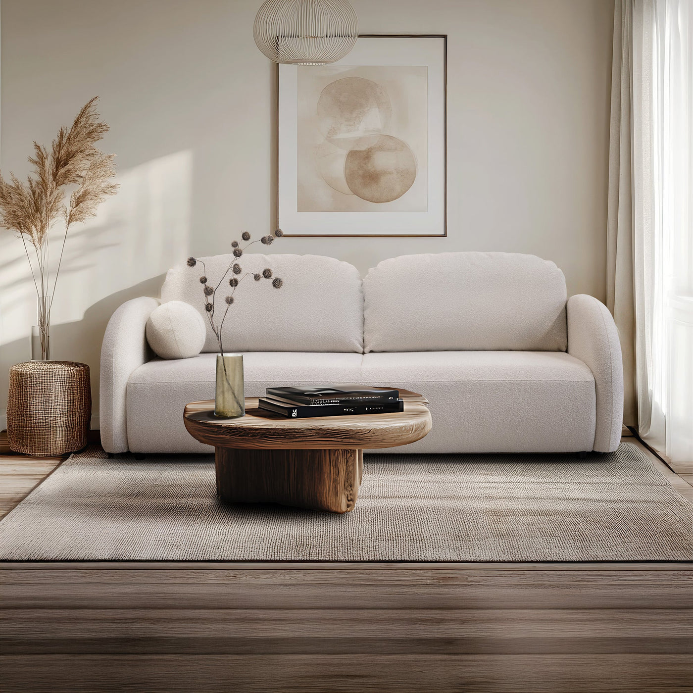 SYNA Canapé 3 places convertible en tissu bouclette beige - Canapés convertibles - Mobilier Deco