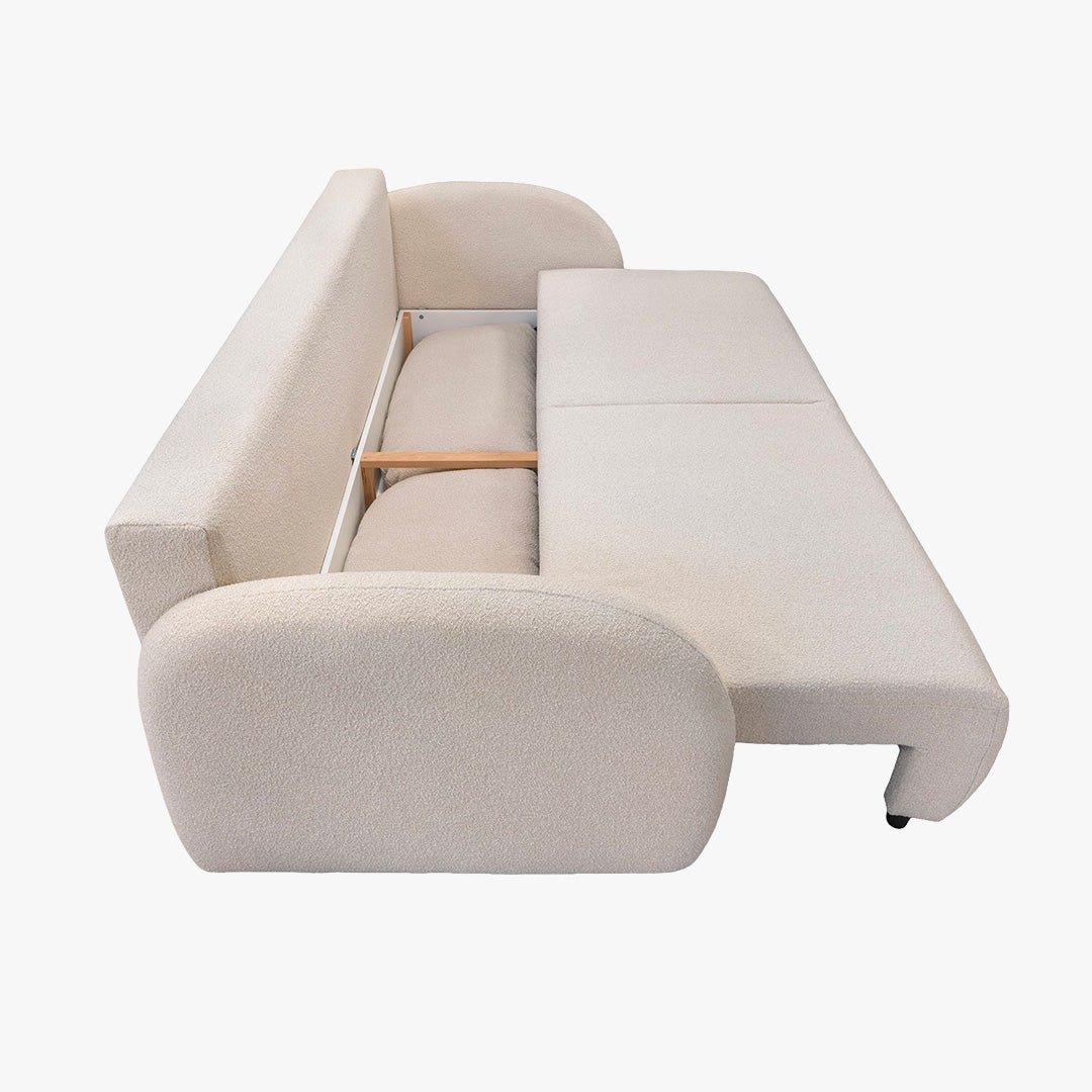 SYNA Canapé 3 places convertible en tissu bouclette beige - Canapés convertibles - Mobilier Deco