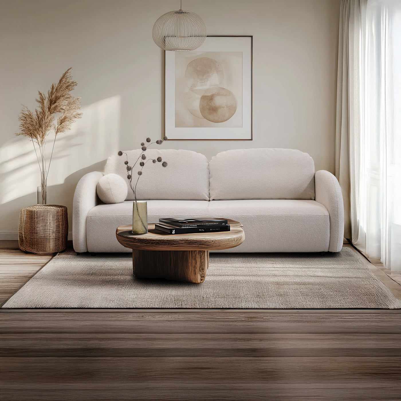 SYNA Canapé 3 places convertible en tissu bouclette beige - Canapés convertibles - Mobilier Deco