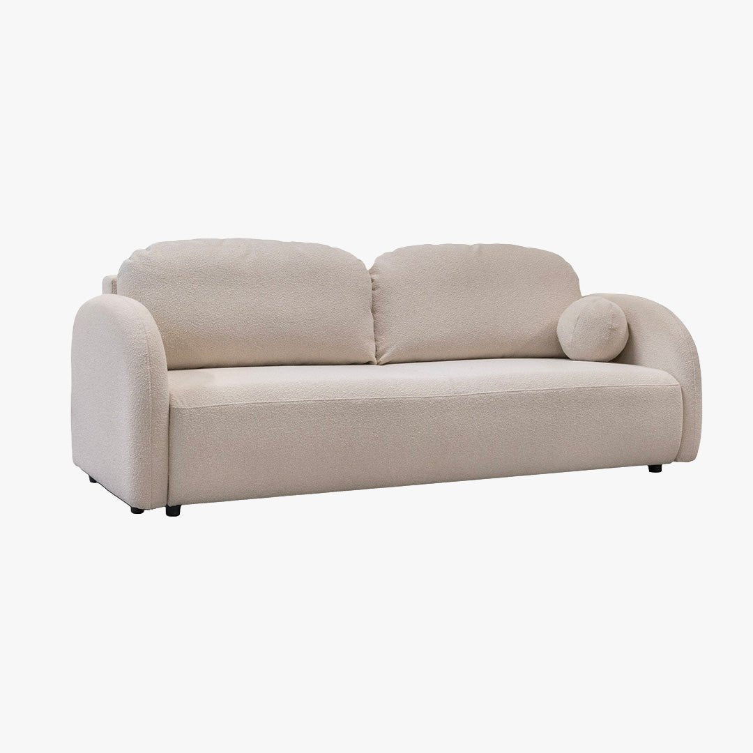 SYNA Canapé 3 places convertible en tissu bouclette beige - Canapés convertibles - Mobilier Deco