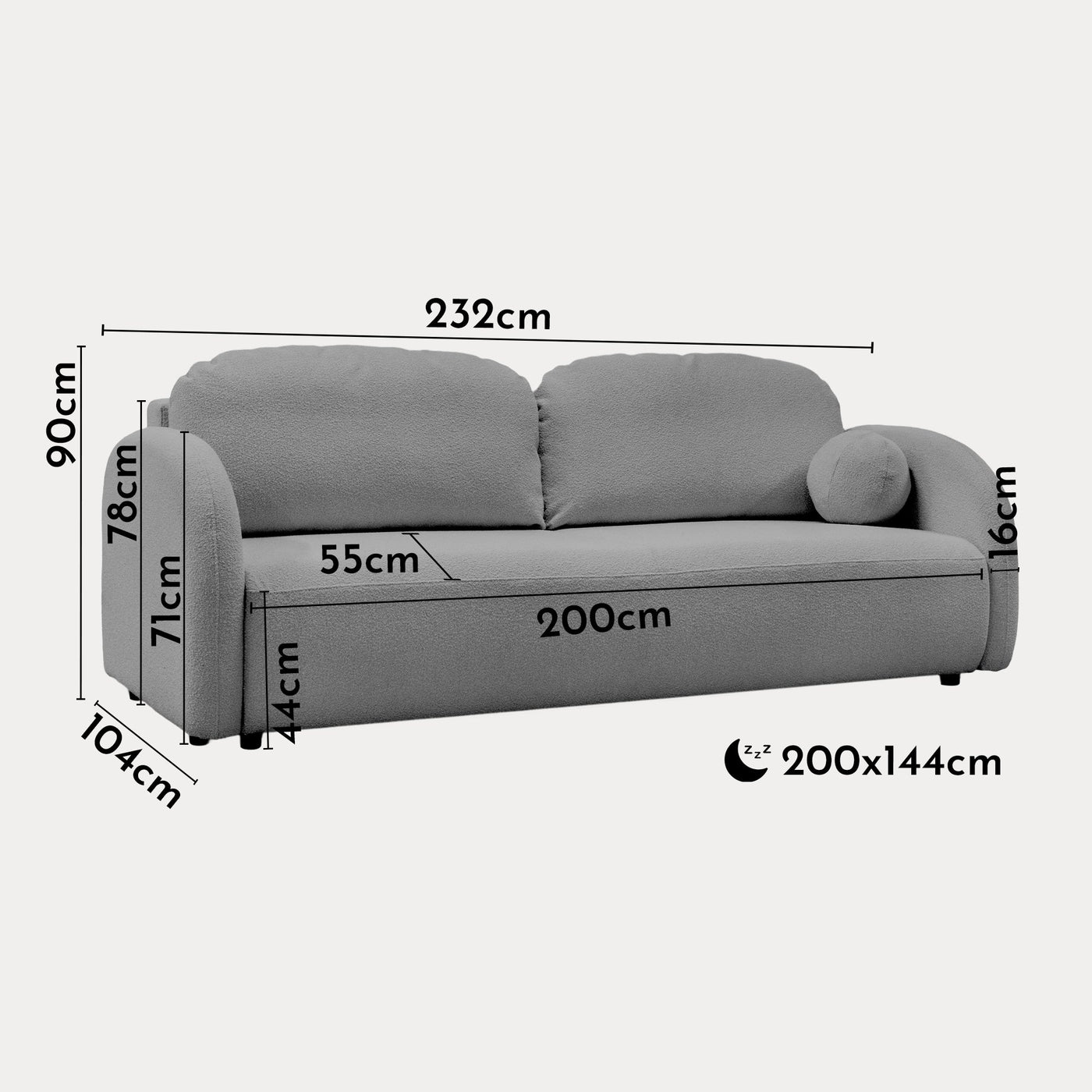 SYNA Canapé 3 places convertible en tissu bouclette gris - Canapés convertibles - Mobilier Deco