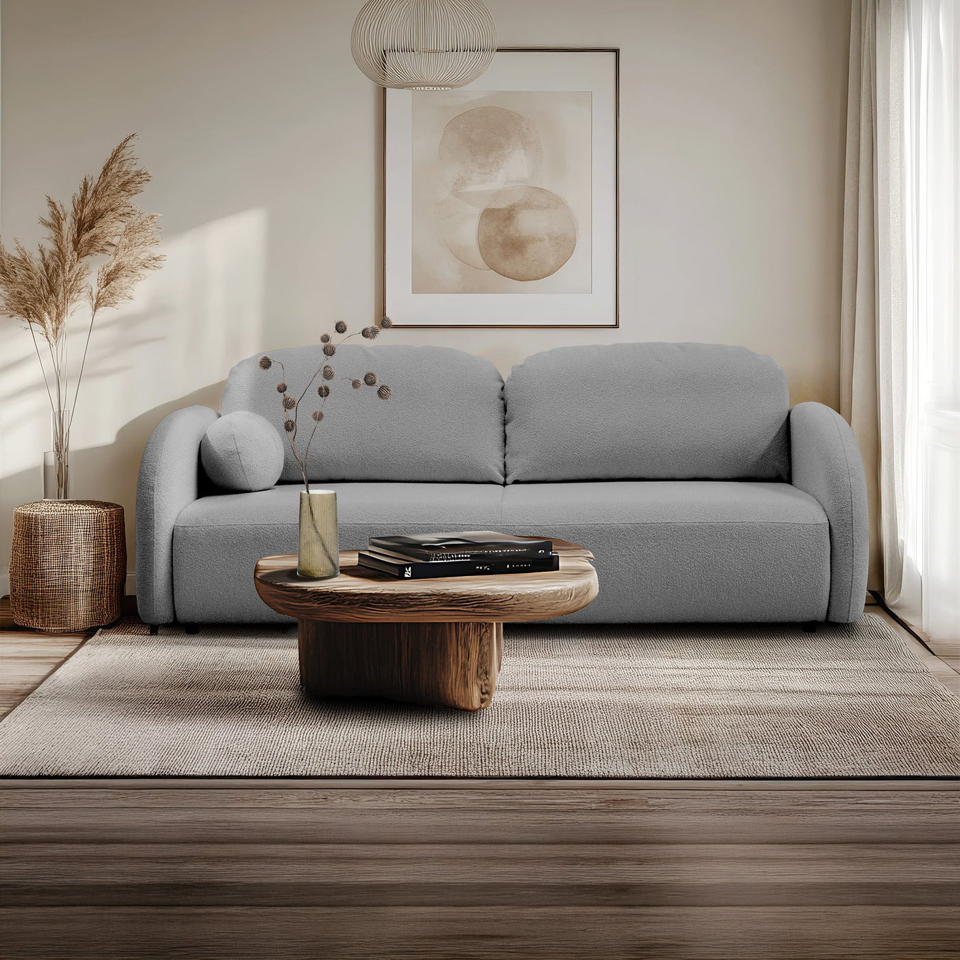 SYNA Canapé 3 places convertible en tissu bouclette gris - Canapés convertibles - Mobilier Deco