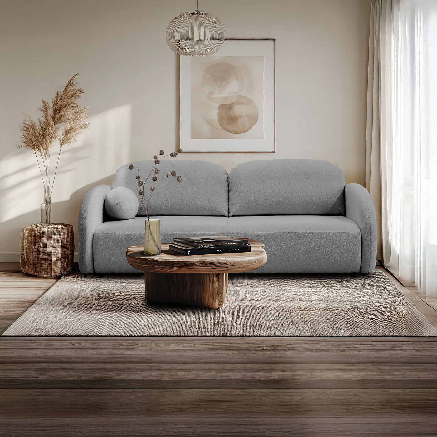 SYNA Canapé 3 places convertible en tissu bouclette gris - Canapés convertibles - Mobilier Deco