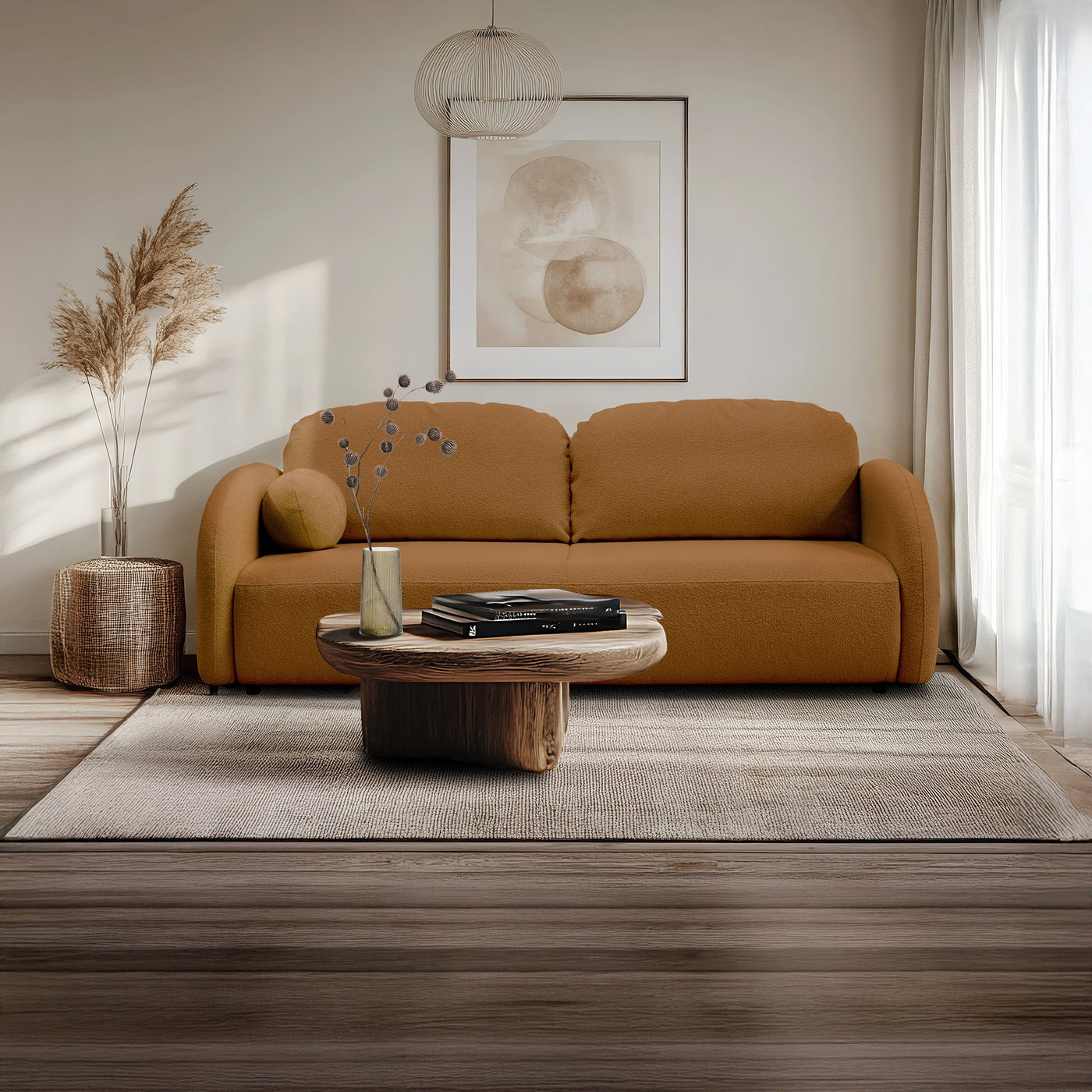 SYNA Canapé 3 places convertible en tissu bouclette orange - Canapés convertibles - Mobilier Deco