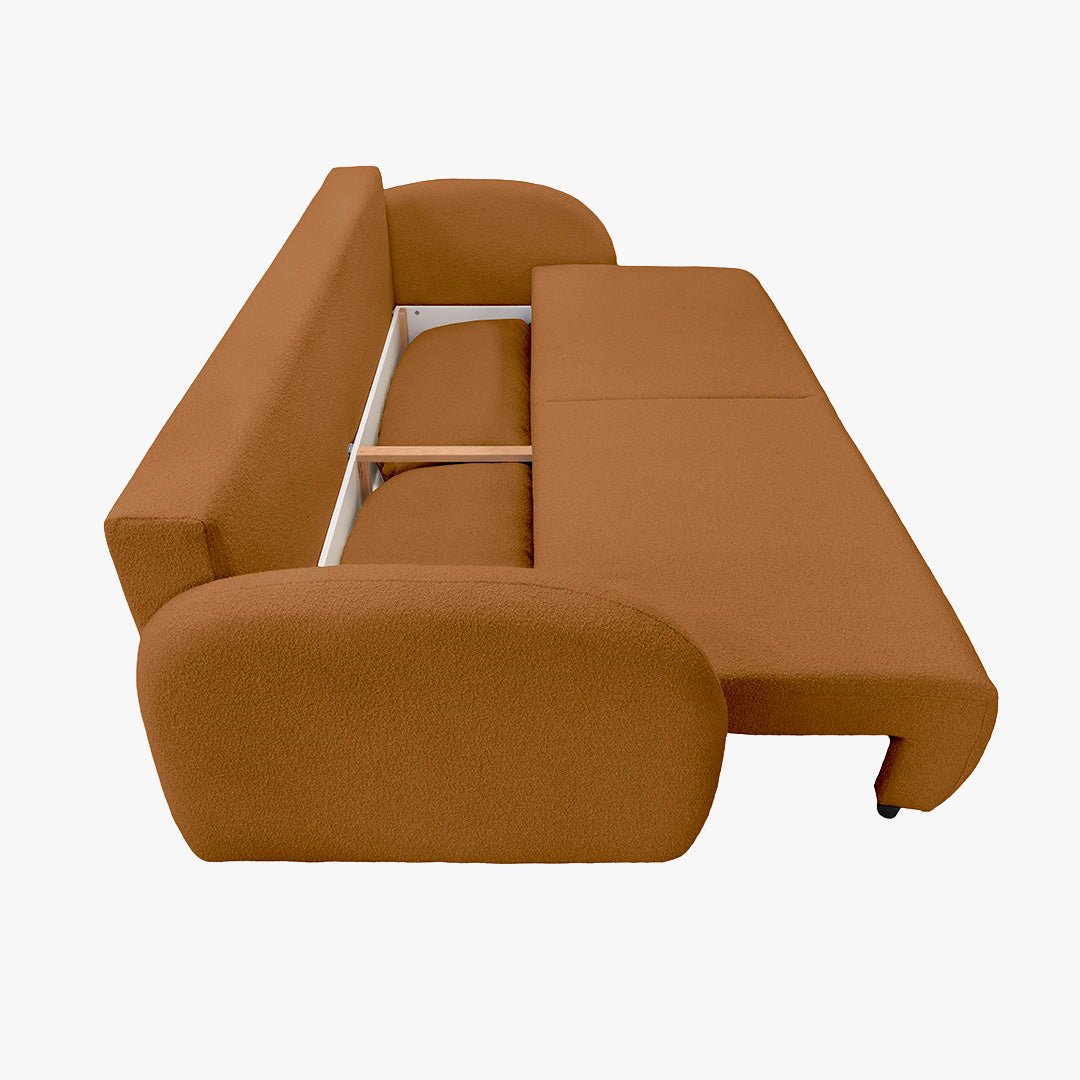 SYNA Canapé 3 places convertible en tissu bouclette orange - Canapés convertibles - Mobilier Deco