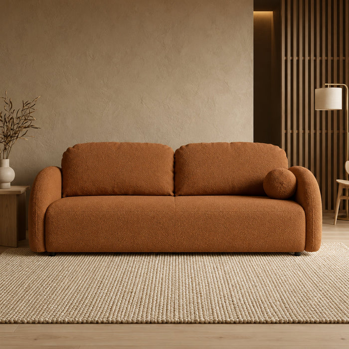 SYNA Canapé 3 places convertible en tissu bouclette orange – Canapés convertibles Mobilier Deco