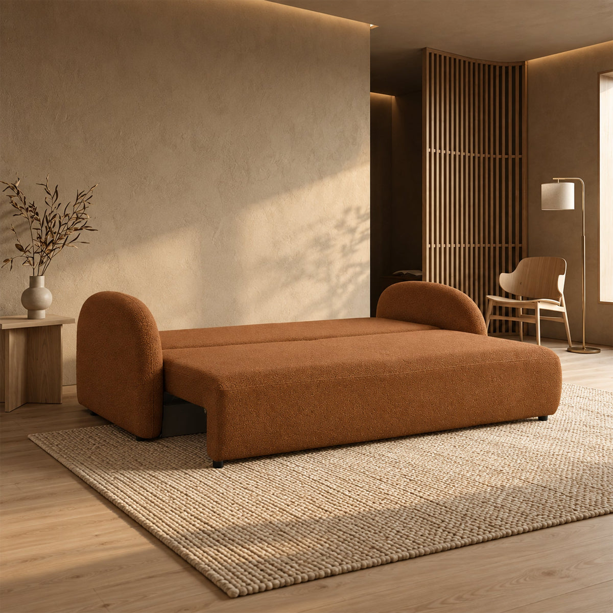 SYNA Canapé 3 places convertible en tissu bouclette orange - Canapés convertibles - Mobilier Deco