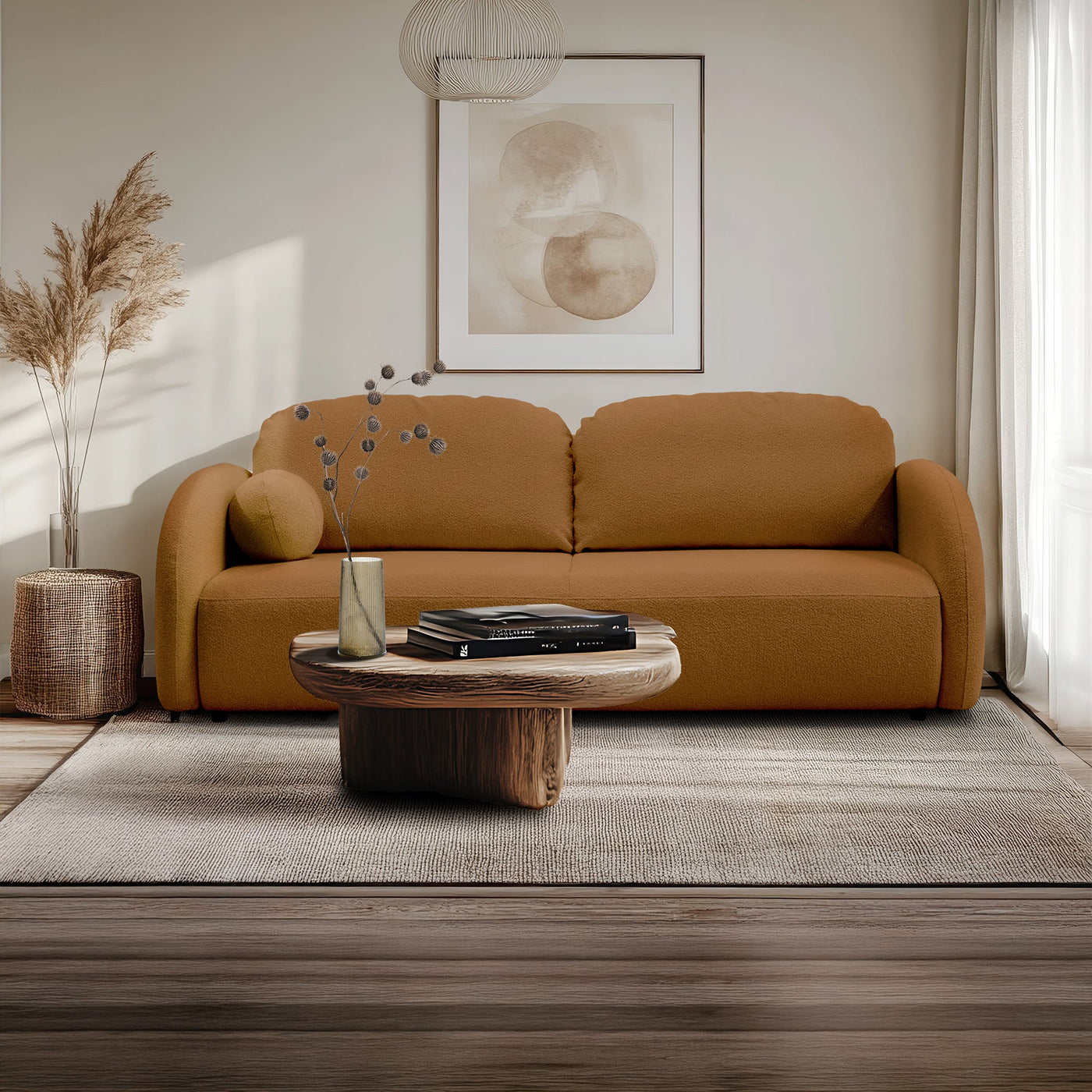 SYNA Canapé 3 places convertible en tissu bouclette orange - Canapés convertibles - Mobilier Deco