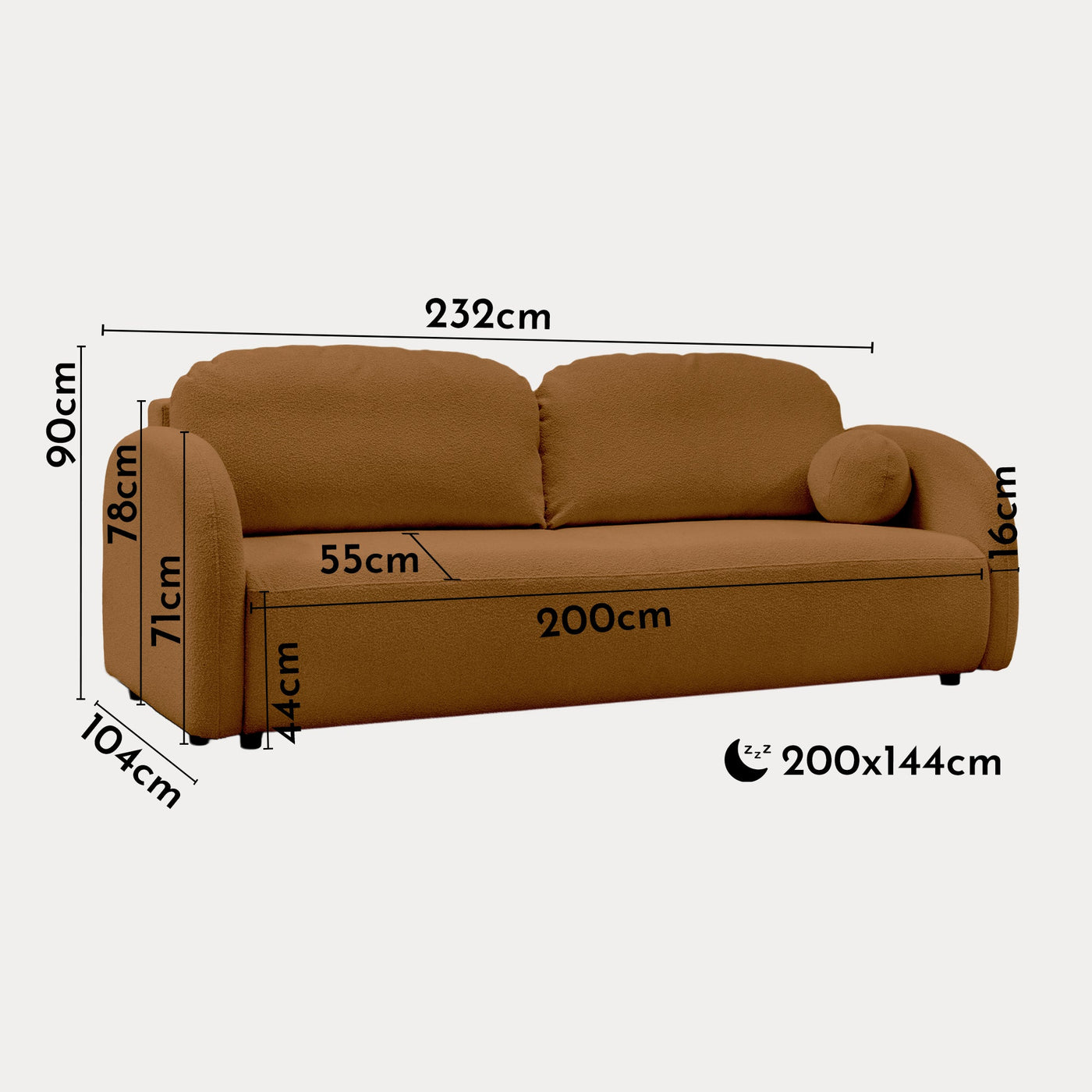 SYNA Canapé 3 places convertible en tissu bouclette orange - Canapés convertibles - Mobilier Deco