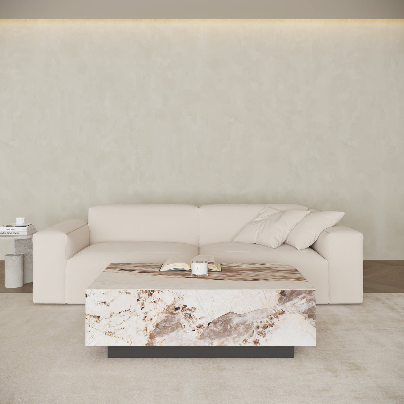 TANIA Table basse rectangulaire marbre d'ingénierie beige et marron - Table basse - Mobilier Deco