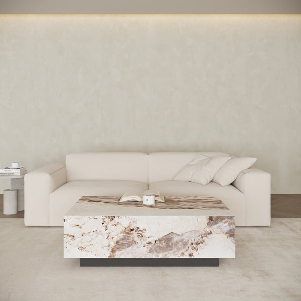 TANIA Table basse rectangulaire marbre d'ingénierie beige et marron