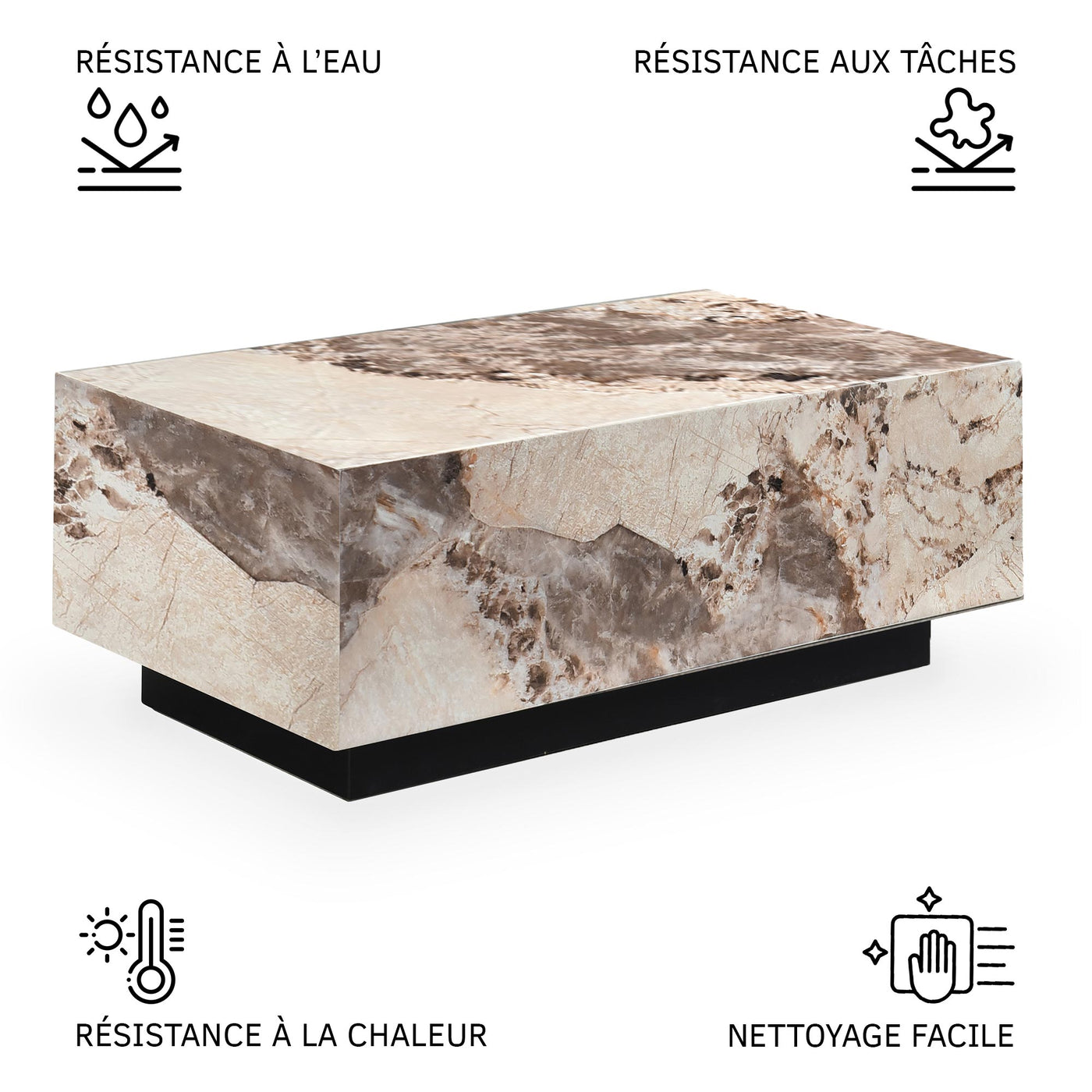 TANIA Table basse rectangulaire marbre d'ingénierie beige et marron - Table basse - Mobilier Deco