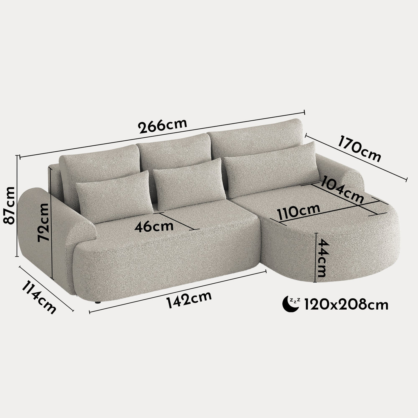TAYLA Canapé d'angle convertible avec coffre en tissu bouclette beige - Angle droit - Canapé d'angle convertible
