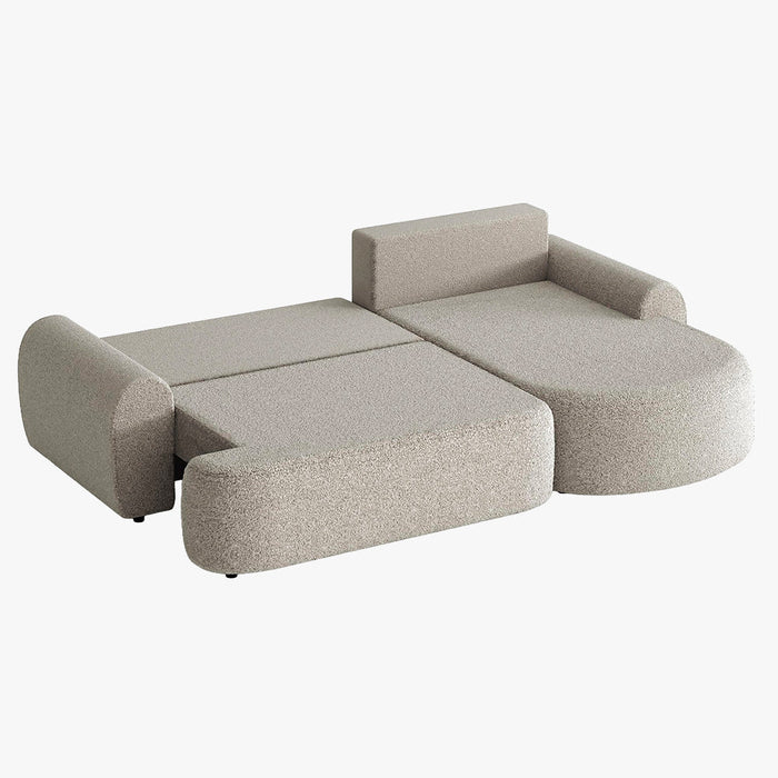 TAYLA Canapé d'angle convertible avec coffre en tissu bouclette beige - Angle droit