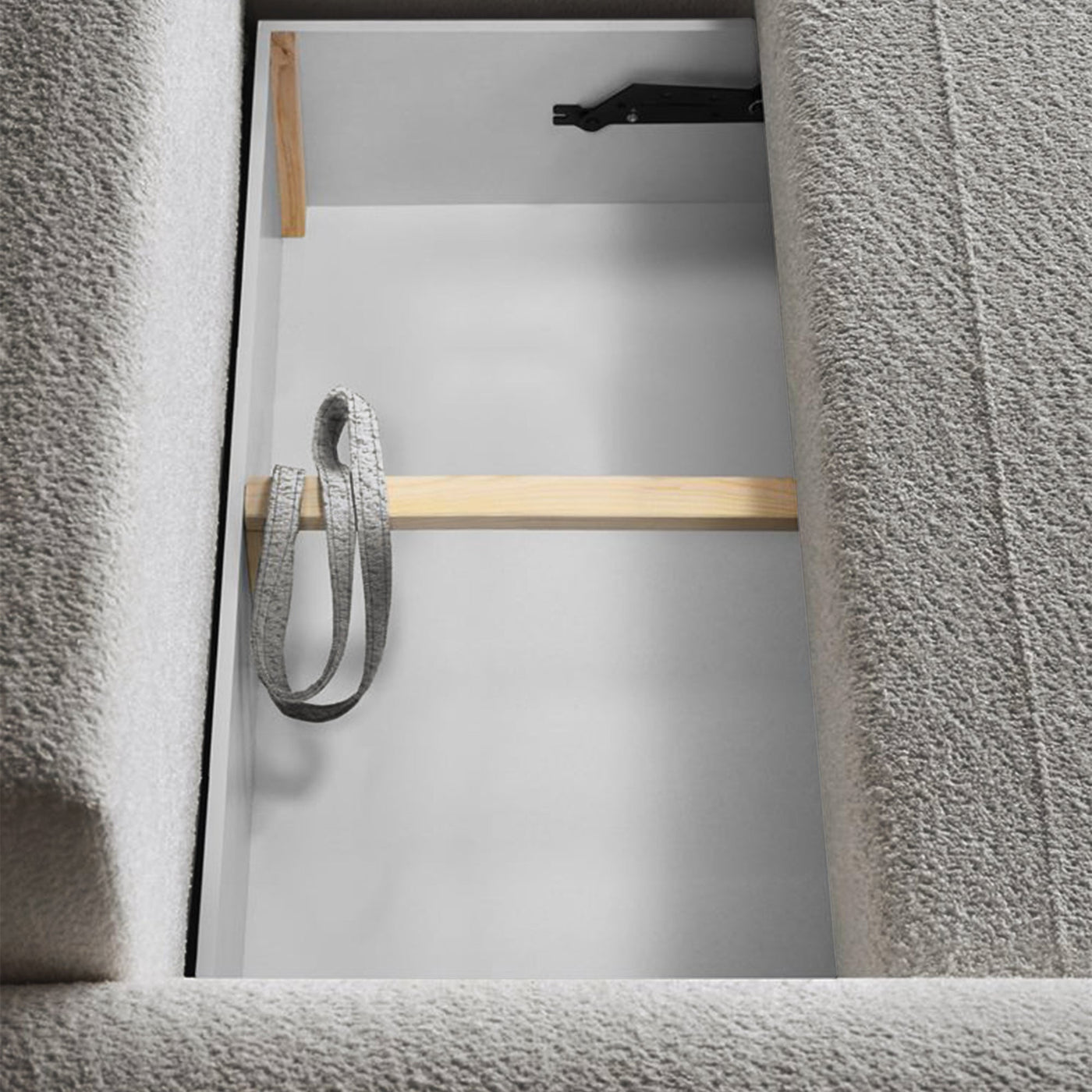 TAYLA Canapé d'angle convertible avec coffre en tissu bouclette beige - Angle droit - Canapé d'angle convertible