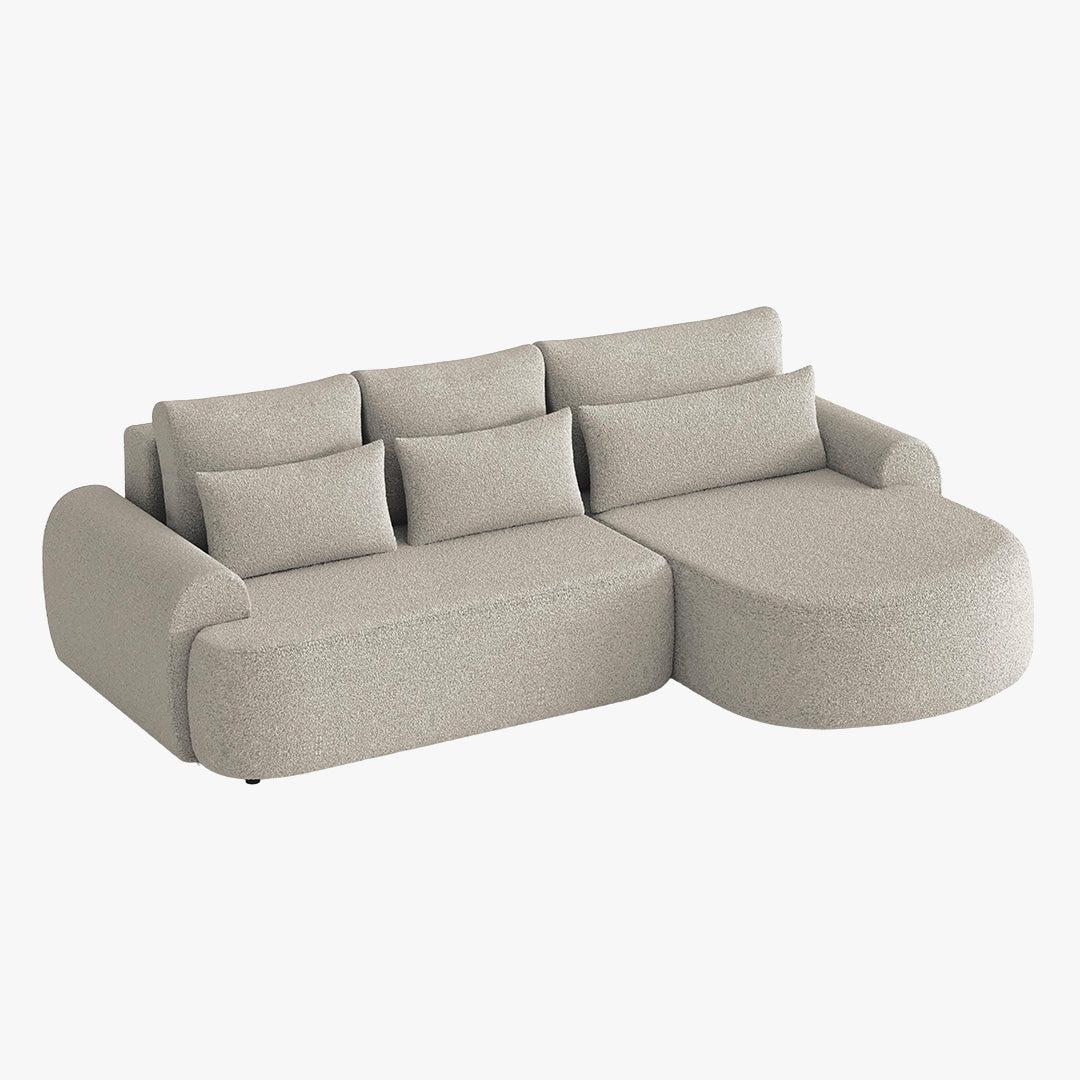 TAYLA Canapé d'angle convertible avec coffre en tissu bouclette beige - Angle droit - Canapé d'angle convertible