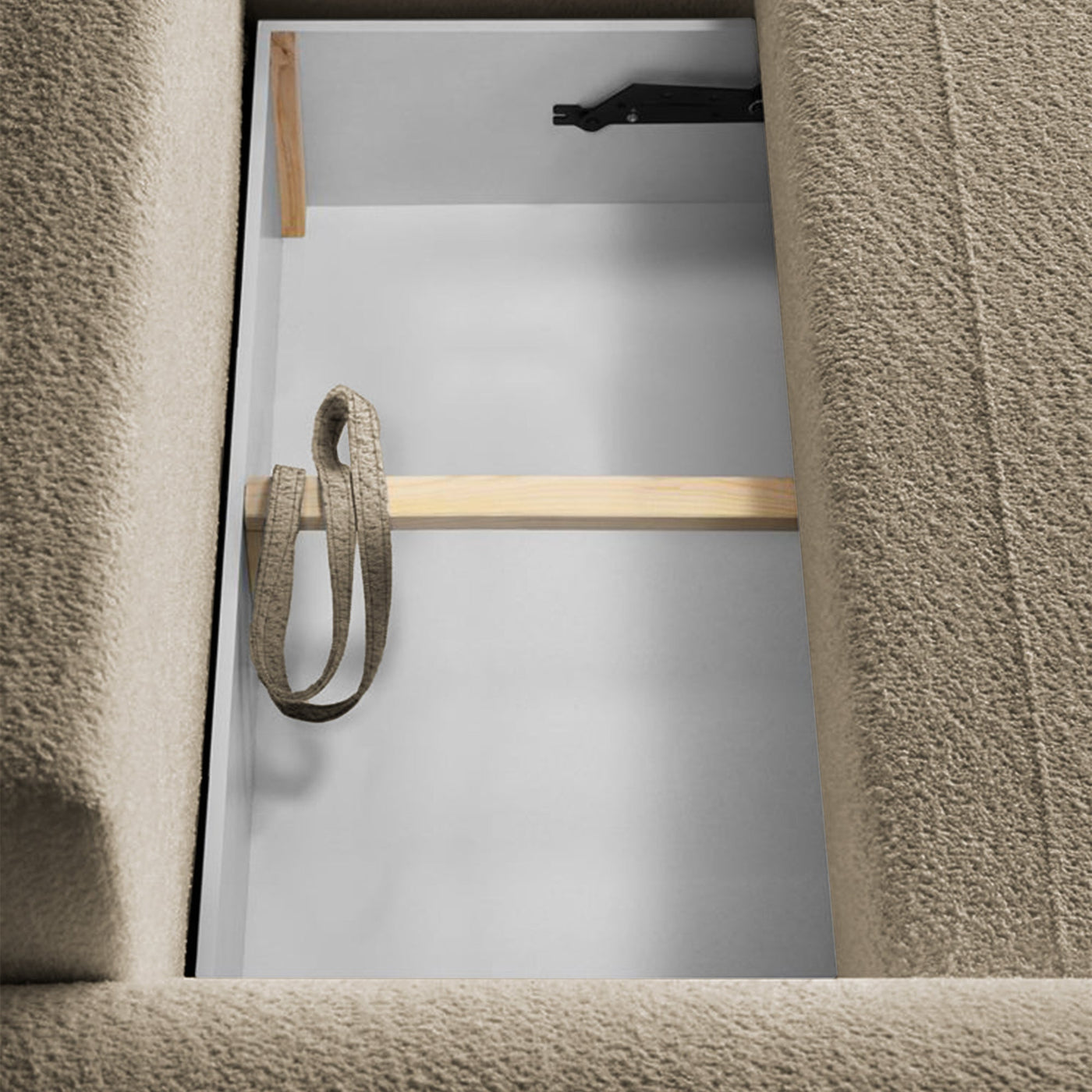 TAYLA Canapé d'angle convertible avec coffre en tissu bouclette taupe - Angle droit - Canapé d'angle convertible