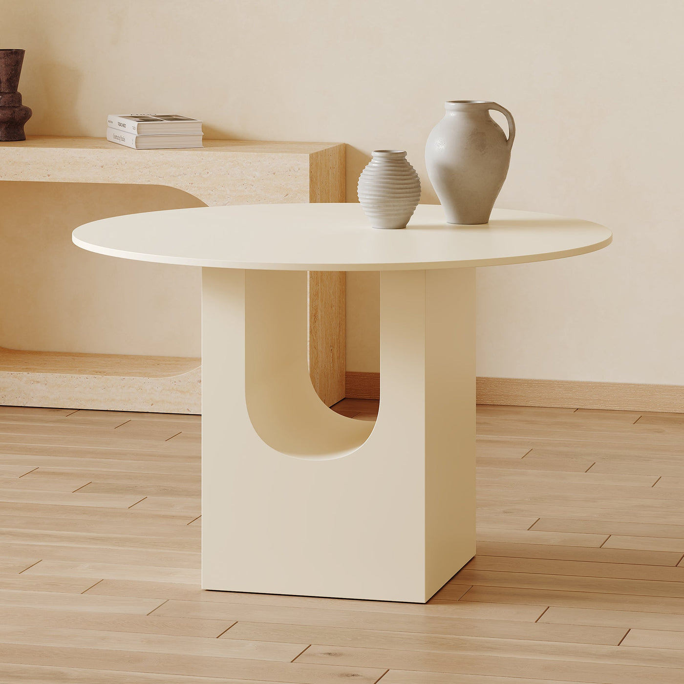 TAYZA Table à manger ronde en marbre d'ingénierie beige - Table à manger - Mobilier Deco