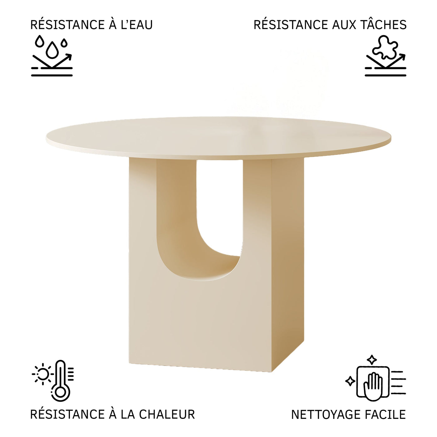 TAYZA Table à manger ronde en marbre d'ingénierie beige - Table à manger - Mobilier Deco