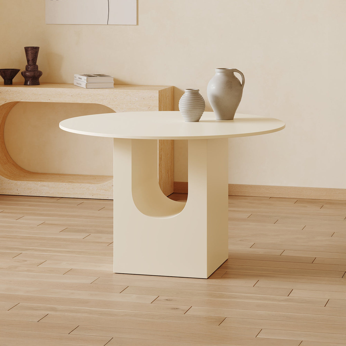 TAYZA Table à manger ronde en marbre d'ingénierie beige - Table à manger - Mobilier Deco