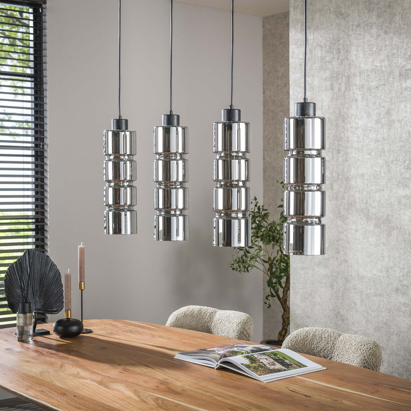 THEA Suspension en tube 4 lampes en métal noir 105x150 cm - Luminaires - Mobilier Deco