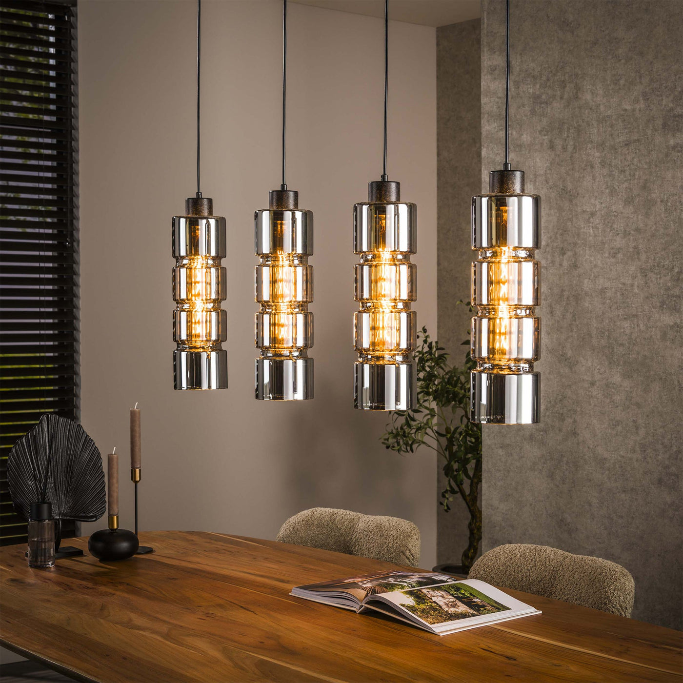 THEA Suspension en tube 4 lampes en métal noir 105x150 cm - Luminaires - Mobilier Deco