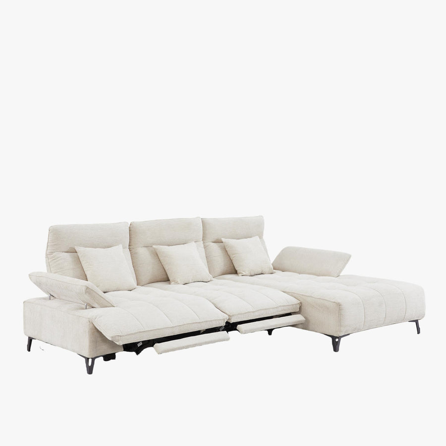 TIAM Canapé d'angle relax électrique en tissu matelassé beige - Angle droit — aperçu vidéo