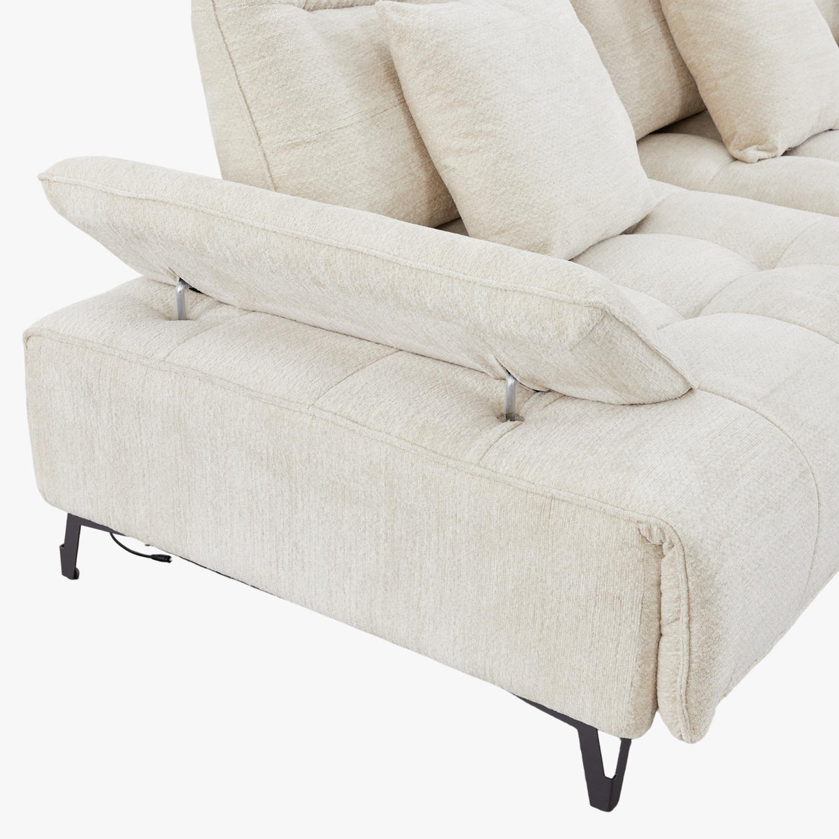 TIAM Canapé d'angle relax électrique en tissu matelassé beige - Angle droit - Canapé relax - Mobilier Deco