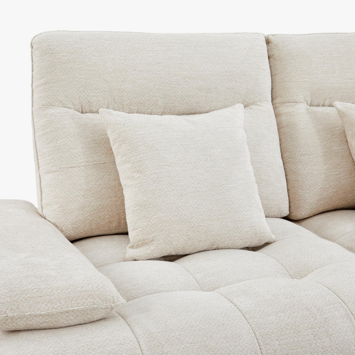 TIAM Canapé d'angle relax électrique en tissu matelassé beige - Angle droit - Canapé relax - Mobilier Deco